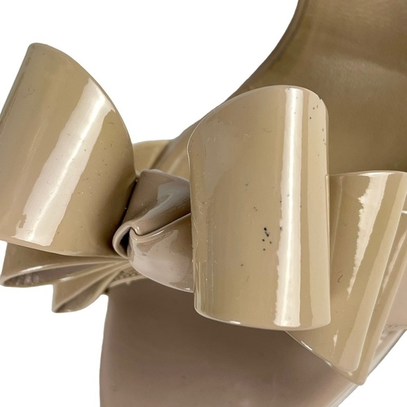 VALENTINO GARAVANI NUDE PLATFORM PATENT LEATHER ANKLE STRAP BOW TOP HEELS - Picture 12 of 15